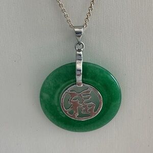 Green Jade 18k White Gold Plated Pendant Necklace